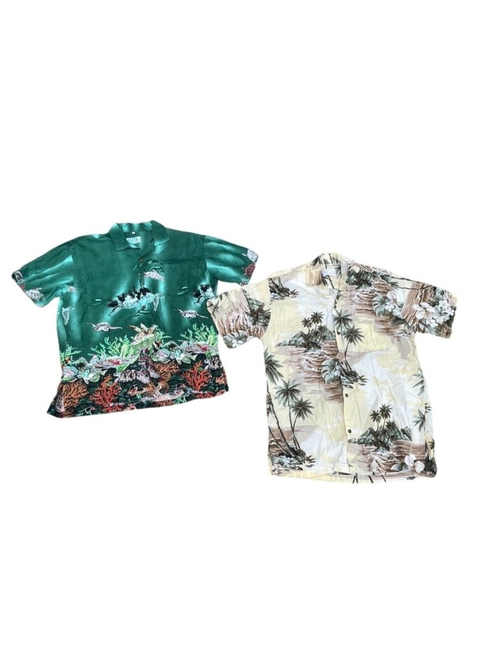Lot Of 2 Go Hawaii Men's Hawaiian Shirts Tropical L/XL Sea Turtles Palm Trees